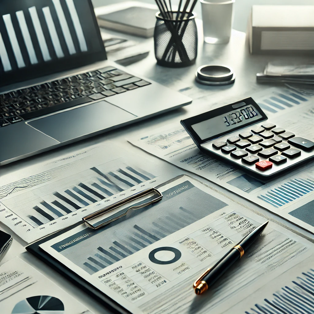 Servicios de asesoría contable para autónomos y PYMEs con documentos financieros y calculadora sobre escritorio