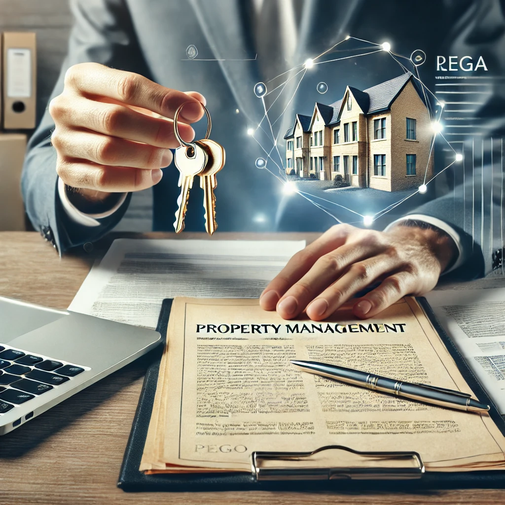 Gestión integral de comunidades de propietarios, representación visual de manos sosteniendo documentos y llaves en un despacho profesional